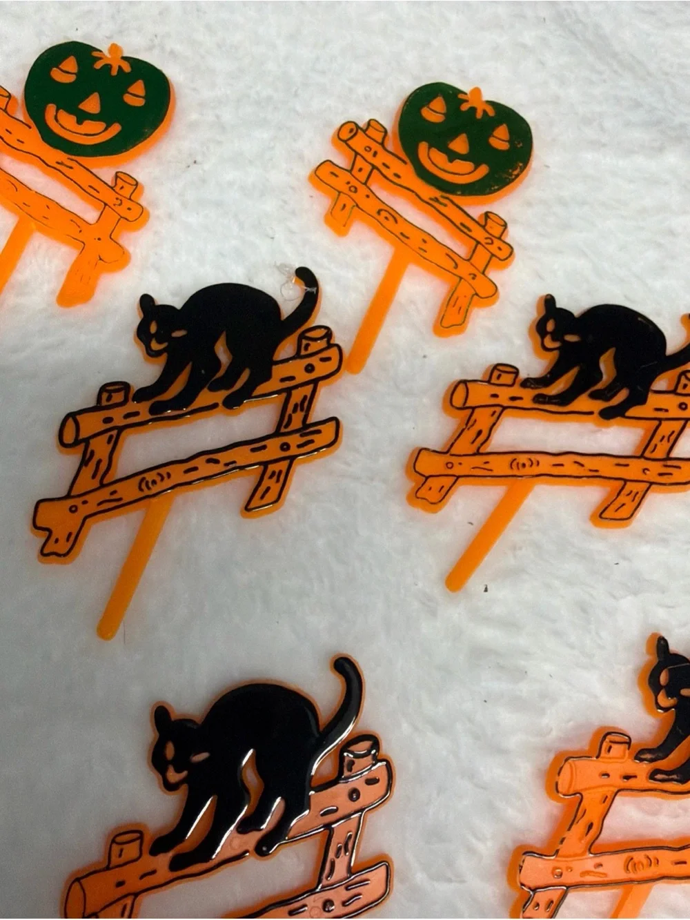 Vtg cupcake toppers Halloween Cat & Pumpkin Cupcake Picks - Orange & Black